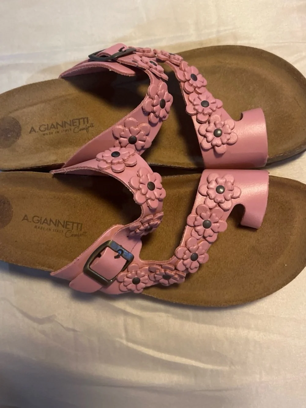 A. Giannetti Pink Floral Buckle Footbed Sandals